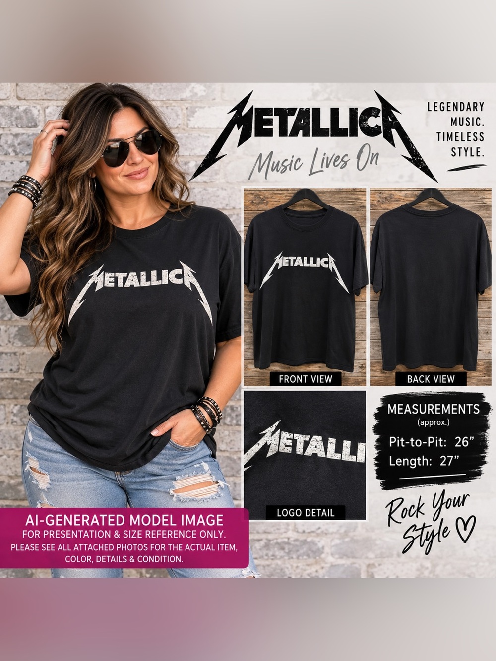 Metallica Distressed Logo Black Graphic Band T-Shirt Tagless